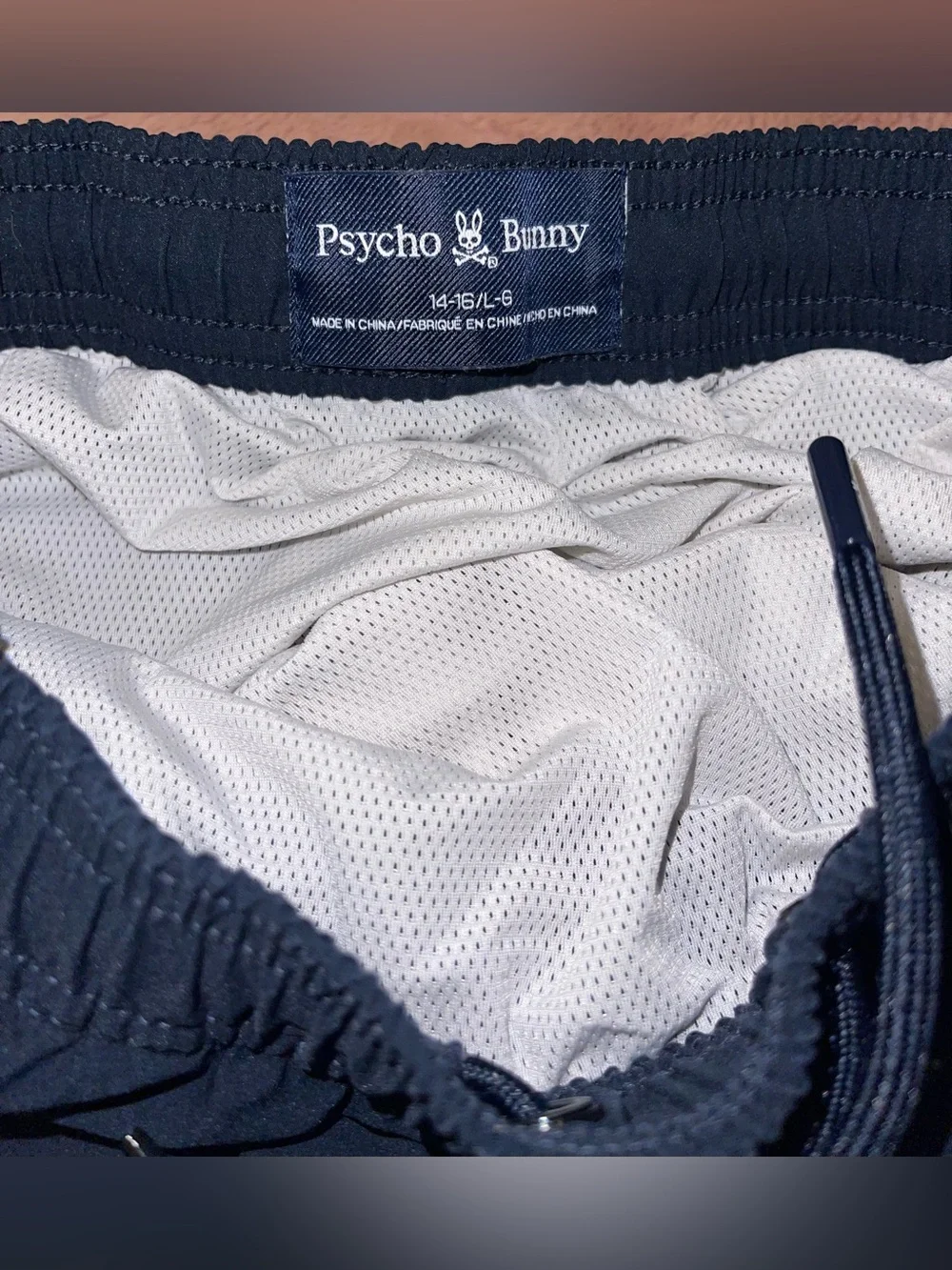 Psycho Bunny large boys  14-16 navy swim trunks